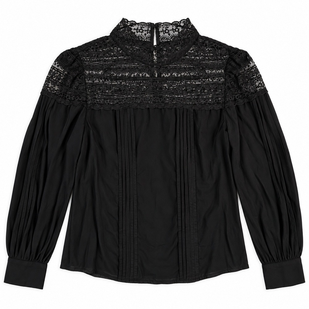 Silk Top Whimsigoth Witchy Black Karen Millen Lace Yoke Pintuck Victorian 2